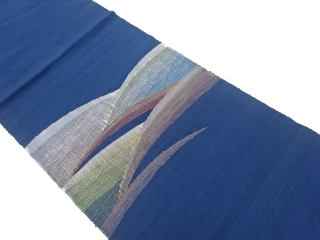 手織り紬波模様織出し名古屋帯